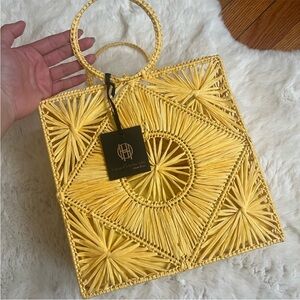 House of Harlow 1960 Yellow Geometric Tote with Gold Handle